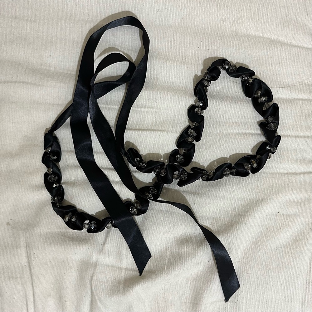 Crystal & Black Ribbon Tie Belt — WHBM